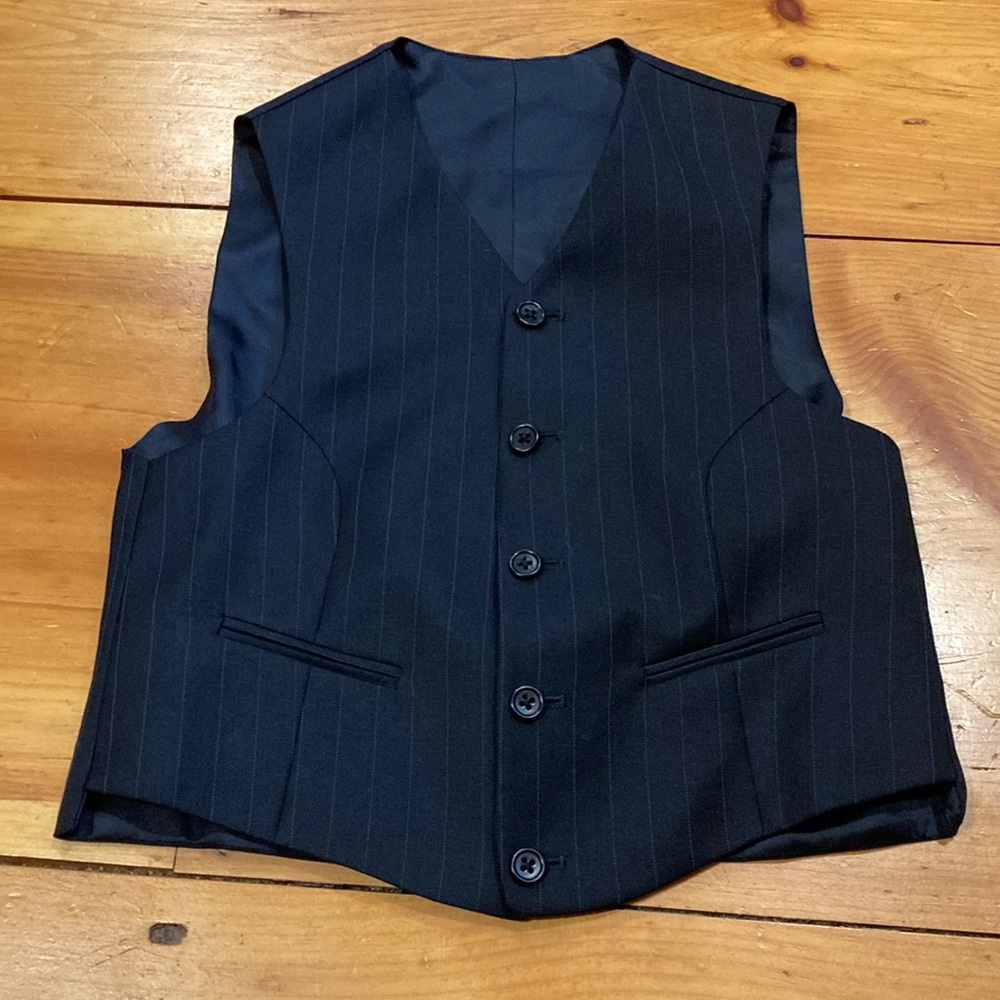 Italian LANIFICIO DI TOLLEGNO Boys 9 Navy Pinstripe Wool Vest Waistcoat